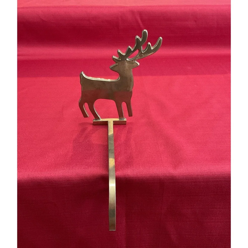 Vintage Quality Heavy Brass Reindeer Christmas Stocking Holder 6.5